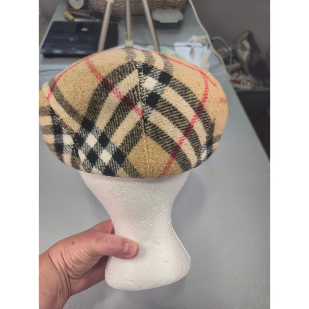 Nova Check Flat Cap 100% Wool Made in Italy Beige Plaid Driver Hat L